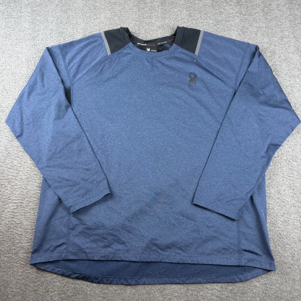 Spyder Active Shirt Men's Large Blue Long Sleeve Performance Athletic Tee